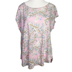 Cynthia Rowley 100% Linen Pink Tropical Birds Top Blouse